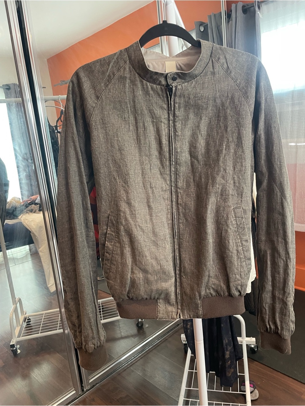 Corneliani reversible brown / khaki Linen-Blend Bomber Jacket